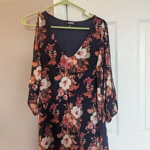 Lulus shifting dears navy blue floral print dress